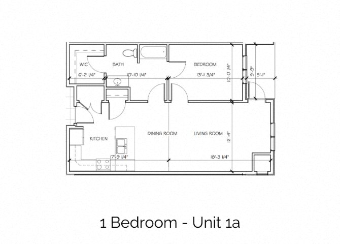 Floor plan for 1 bed, 1 bath, 755 sqft